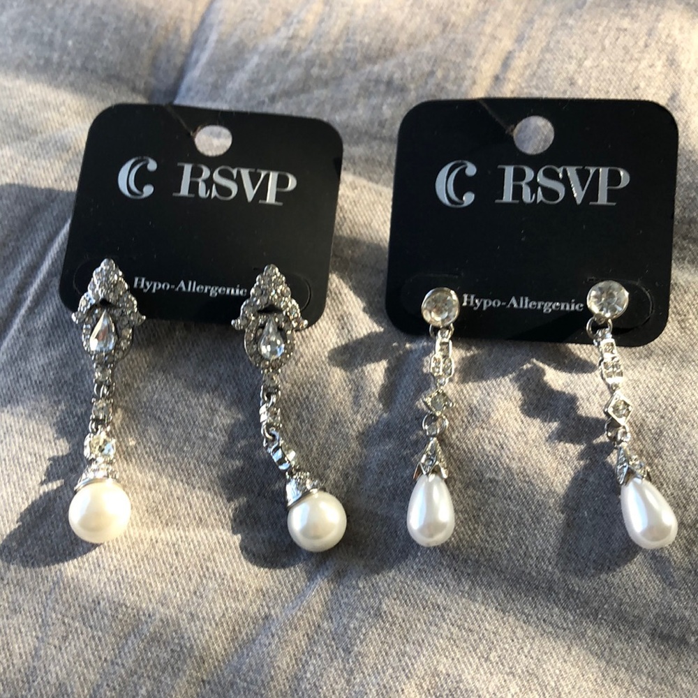 Silver Pearl Drop Earrings Bundle